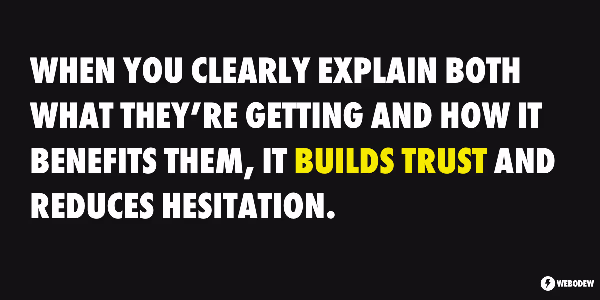 When you clearly explain both what they’re getting and how it benefits them, it builds trust and reduces hesitation.