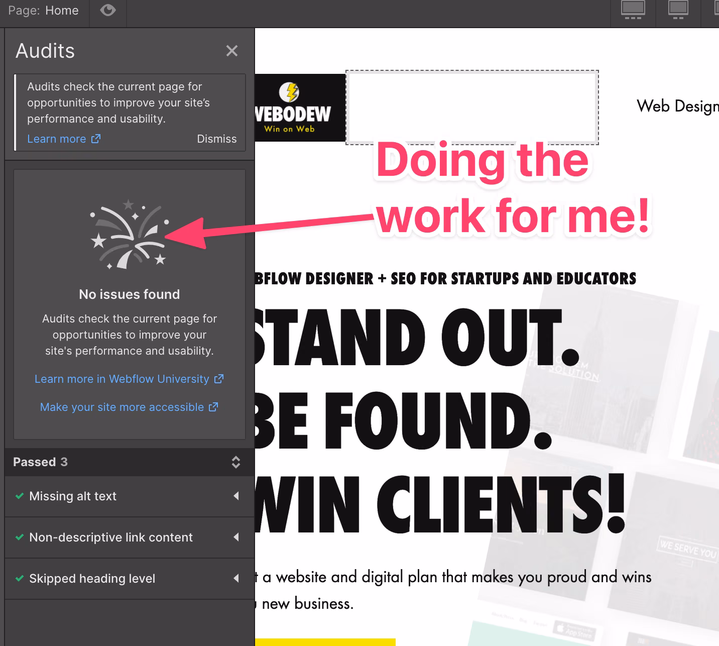 Webflow internal audit for SEO